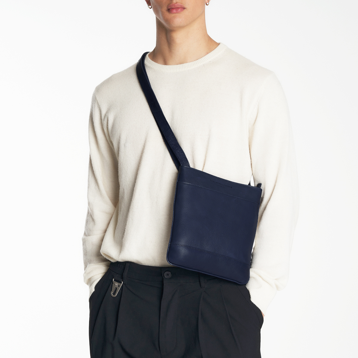 Blue pouch made of leather for men