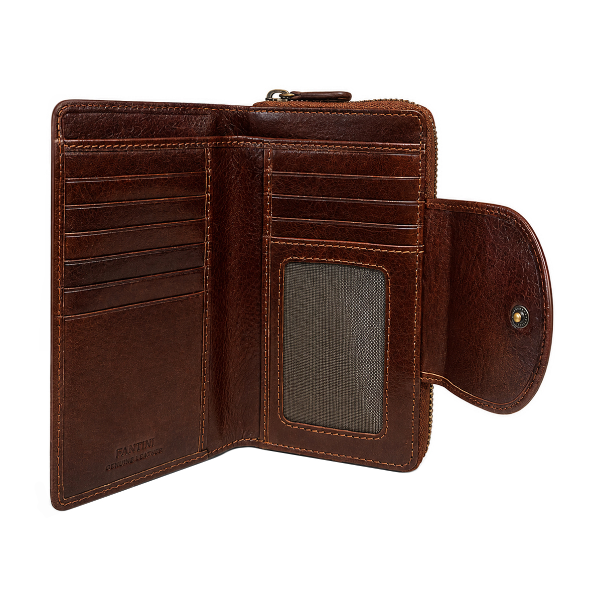Women’s brown leather wallet crafted by hand, equipped with multiple card holders