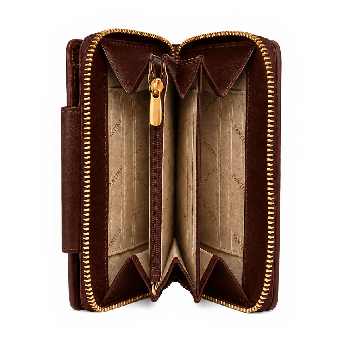 Womens zippered wallet crafted from brown leather