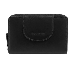 Genuine leather wallet in black with a zip closure
