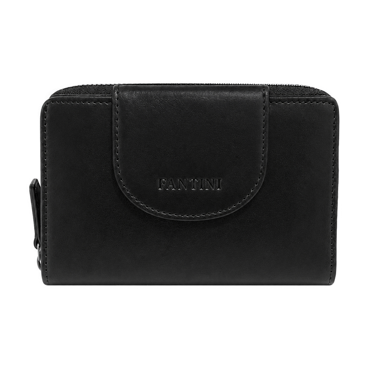 Genuine leather wallet in black with a zip closure