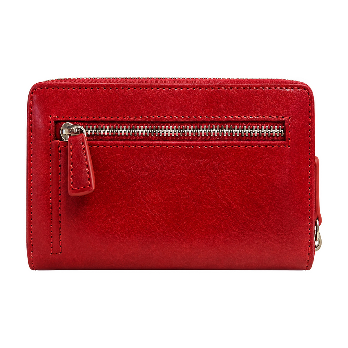 Genuine natural vacchetta leather vintage-style wallet in scarlet, crafted with care
