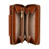 Interior of womens wallet made from real leather with a zip fastener on the outside